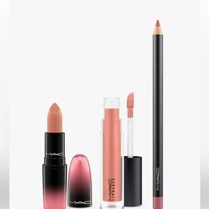 New MAC Cosmetics Love Me Lipstick Kit Neutral Lipstick, Gloss, and Liner Set